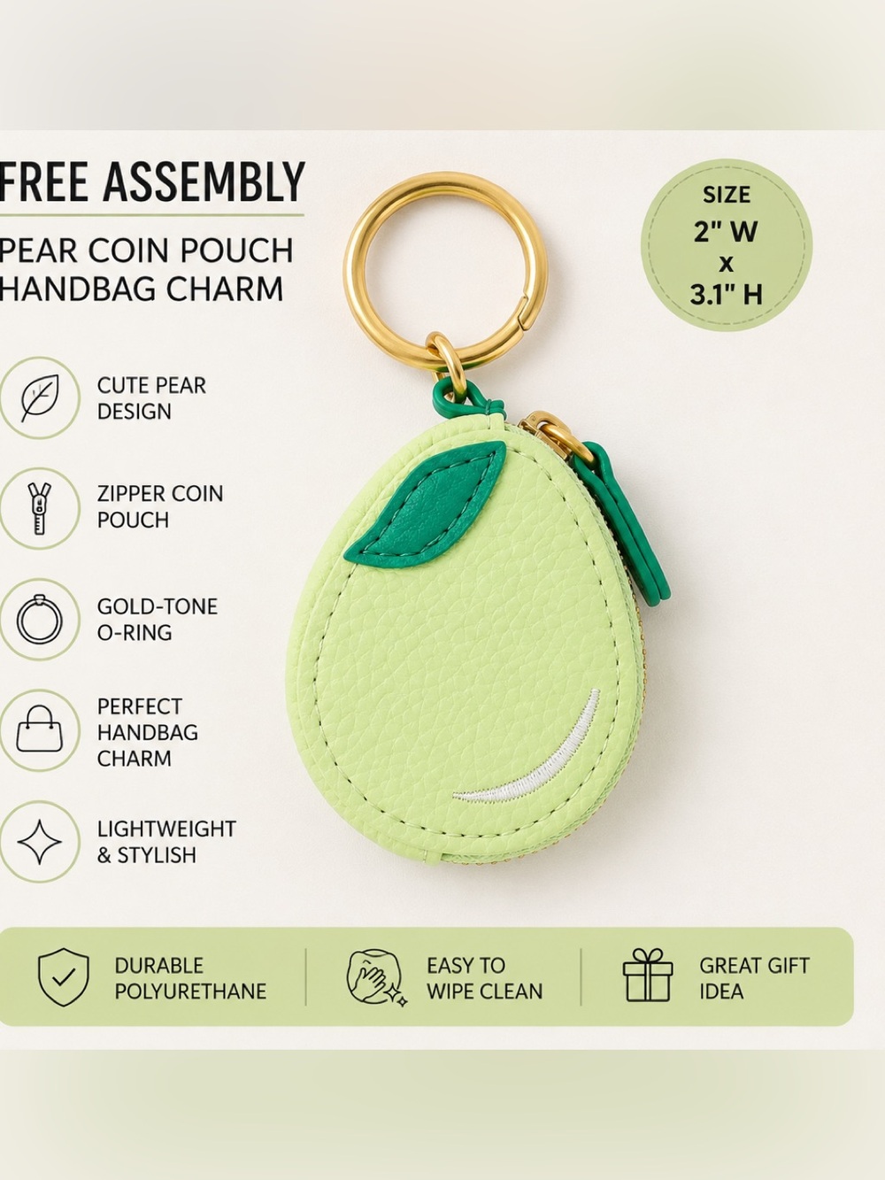 Free Assembly Pear Coin Pouch Handbag Charm | Green | NWT